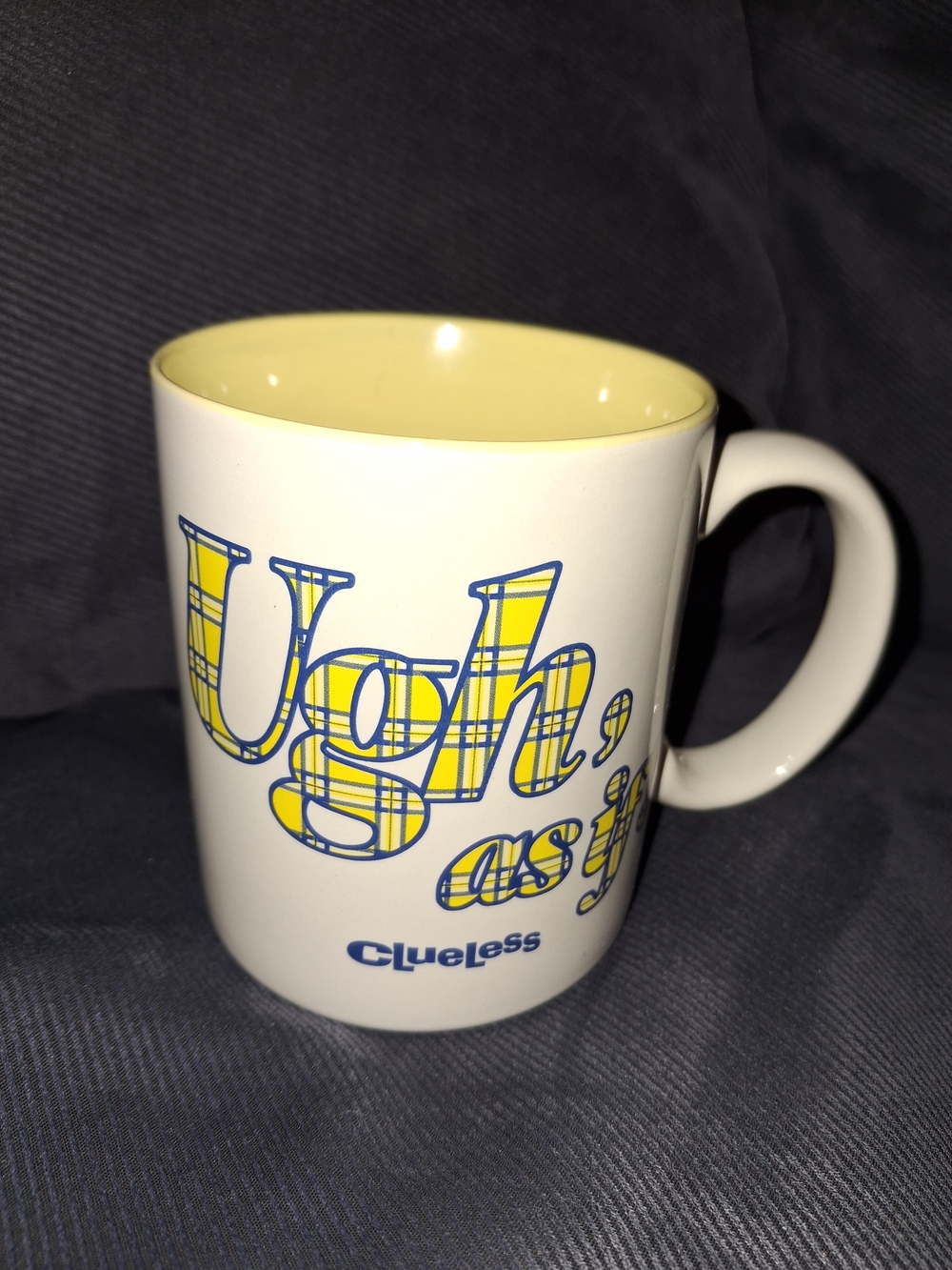 NWT Clueless Movie "Ugh, as if" Yellow & White Ceramic Mug